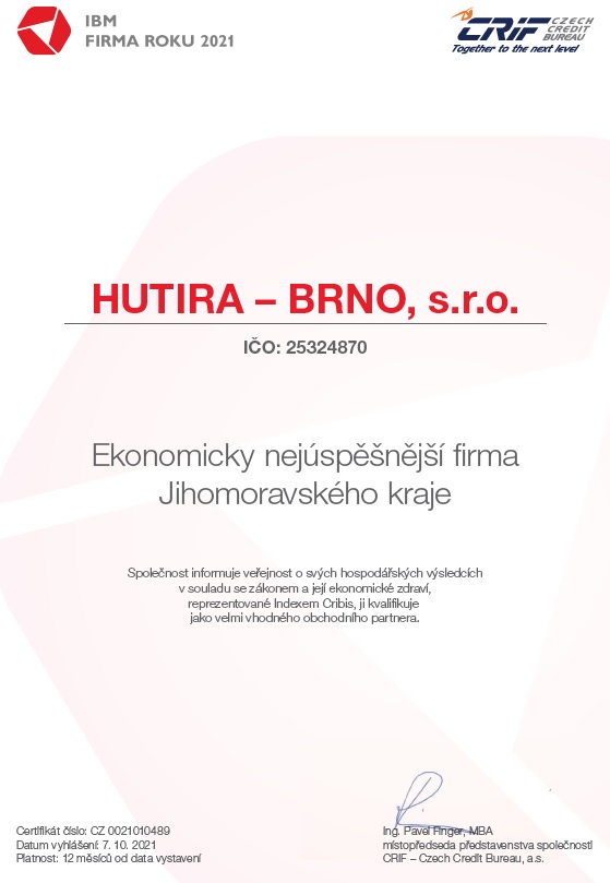 HUTIRA – BRNO  won a special award in the annual prestigious IBM Company of the Year 2021 competition | HUTIRA