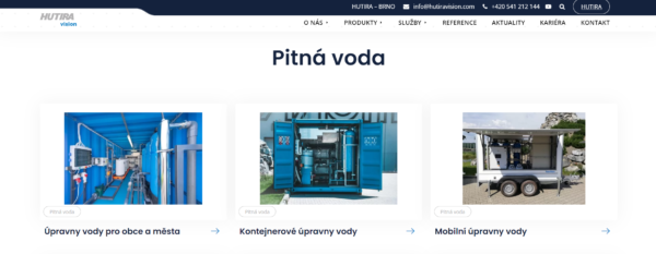 Nový design webu HUTIRA – VISION v barvách značky HUTIRA. S novým webem přichází i nabídka inovativních řešení pro hospodaření s vodou v průmyslu. | HUTIRA