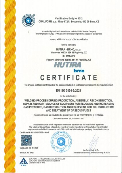HUTIRA – BRNO potvrdila kvalitu produktů a služeb v oblasti svařování a plynárenství | HUTIRA